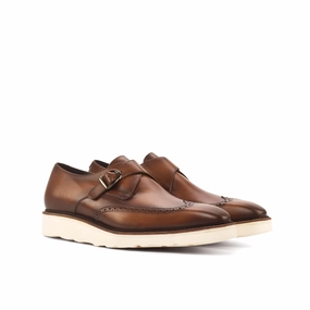 Casual Burnished Brown Single Monk Shoes Vincent Brogue Dress Shoe