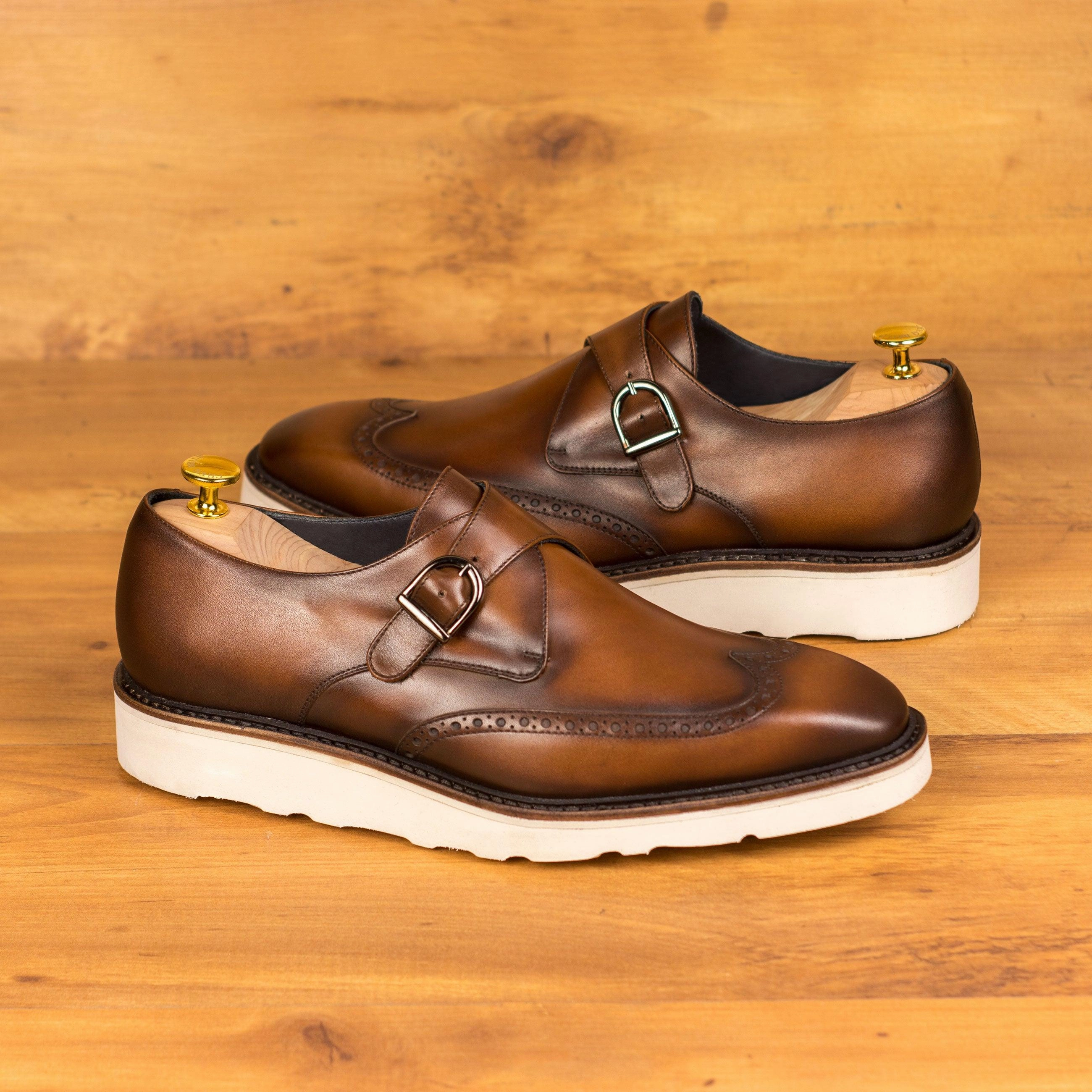 Casual Burnished Brown Single Monk Shoes The Brogues