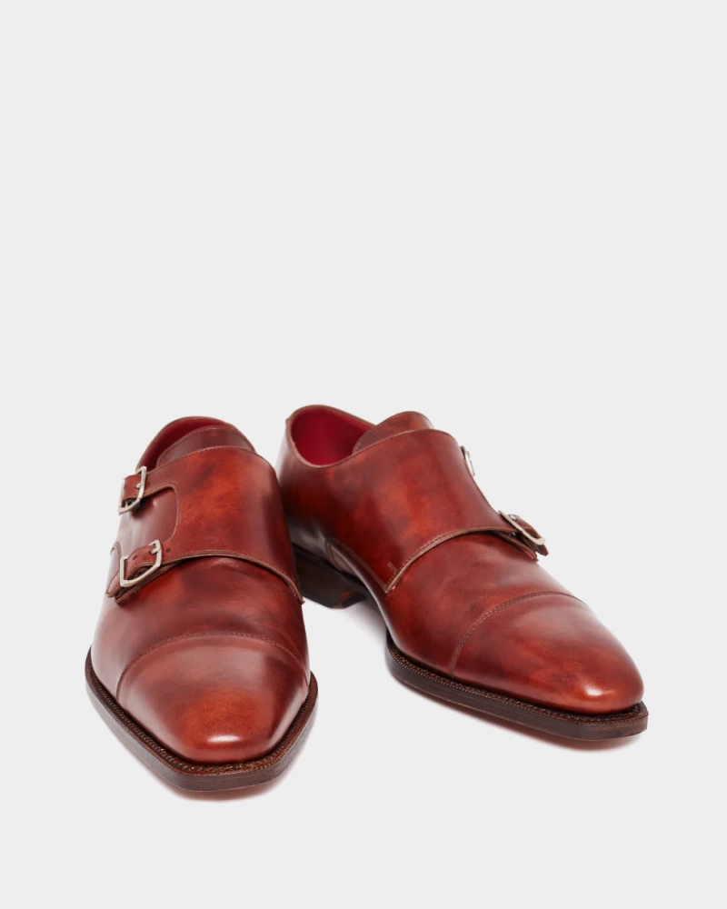 Mara Leather Brogues Museum Cognac Double Monk Strap Dress Shoe