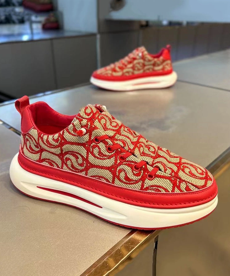 Casual Splicing Platform Flat Shoes Red Canvas Women QK055 Best Casual Slip-on Shoes 2025