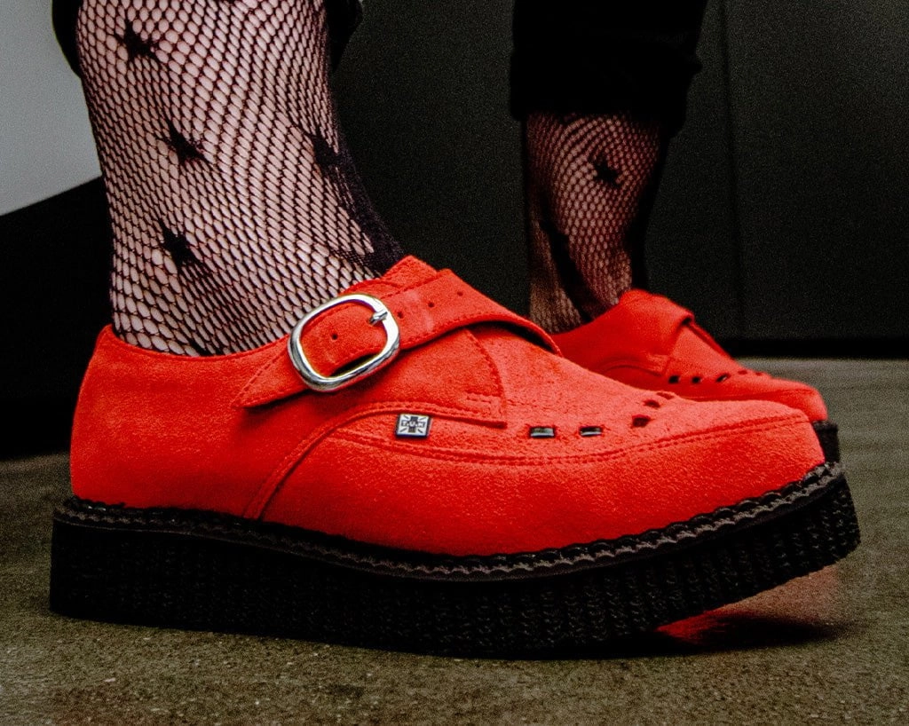 Red Suede Pointed Creeper Brogue Derbys.