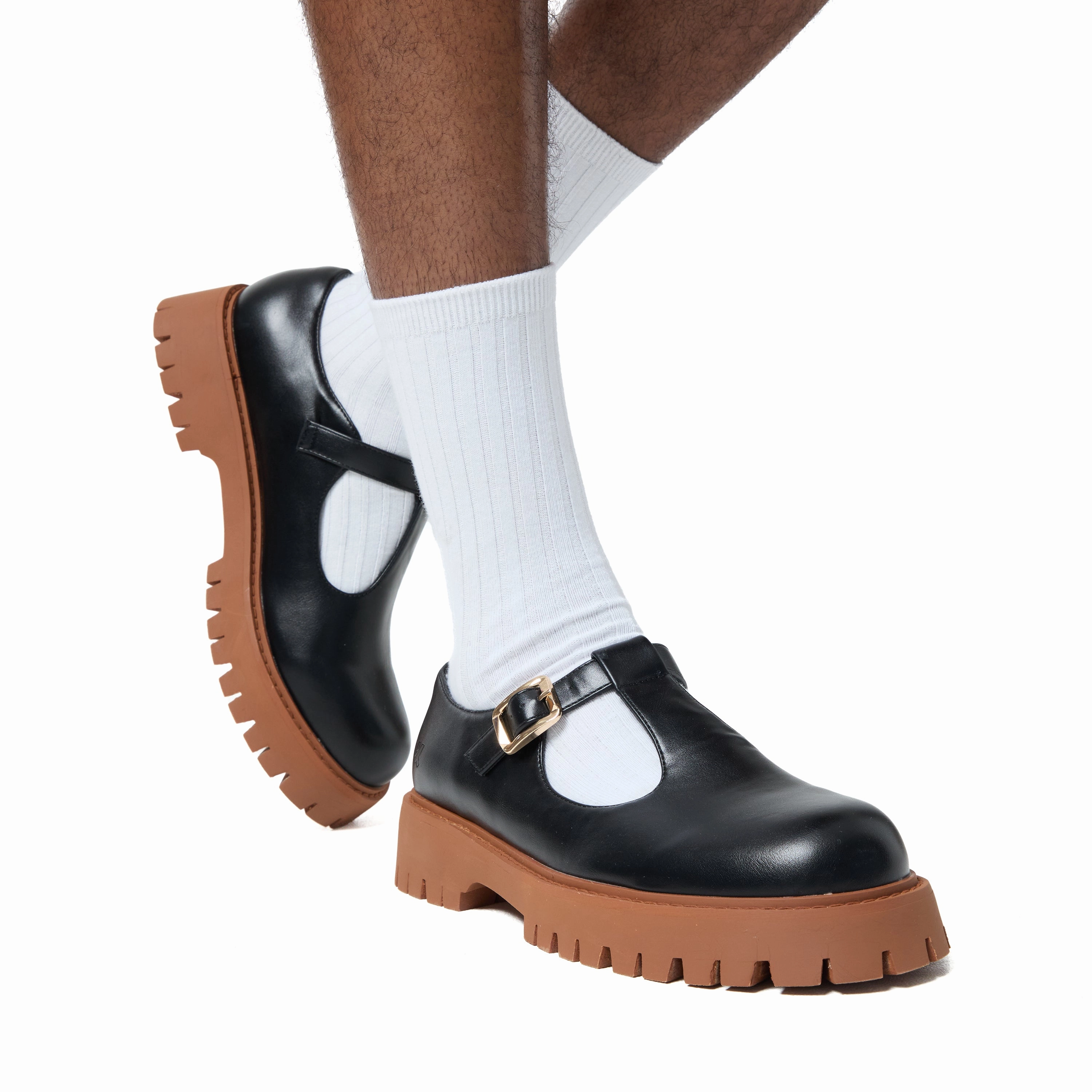 Abbot Men's Chunky Mary Janes - Black Cute Vintage Mary Jane Shoes