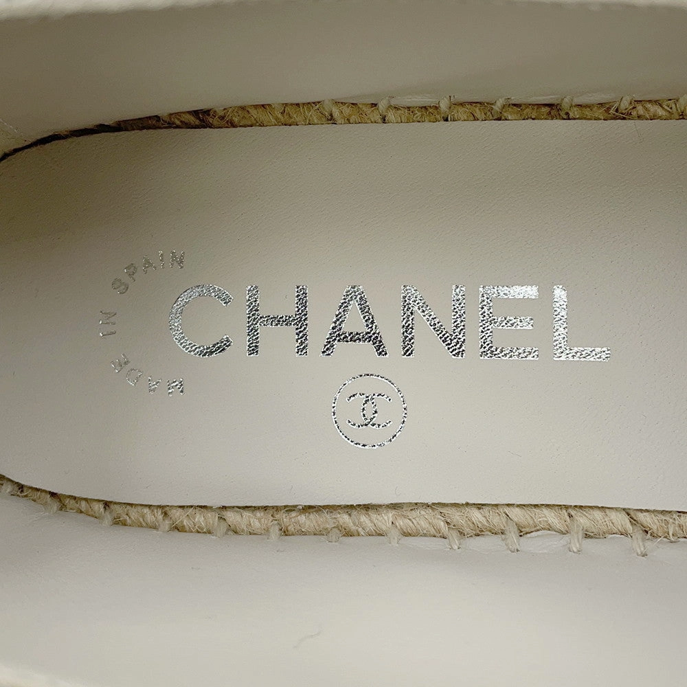 CHANEL CC Logo espadrilles Gray/BlackG39028 Canvas Leather Size 38C Winter Shoes Casual