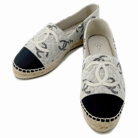 Shoes For Casual Office Wear CHANEL CC Logo espadrilles Gray/BlackG39028 Canvas Leather Size 38C