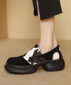 2024 New White Horse Hair Splicing Platform Loafer Shoes RS012 Propet Shoes Mary Jane