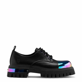 Walk London Derby Shoes Shelob Rainbow Metal Toe Cap Lace Up Shoes - Black