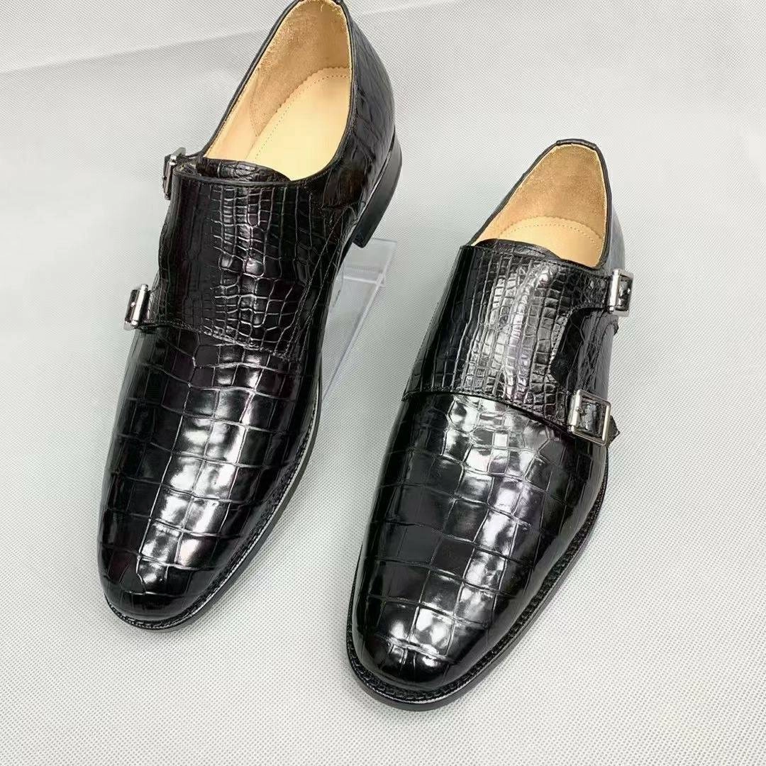 Ecco Brogue Oxford Crocodile Shoes Men's Crocodile Leather Monk Strap Business Dress Shoes