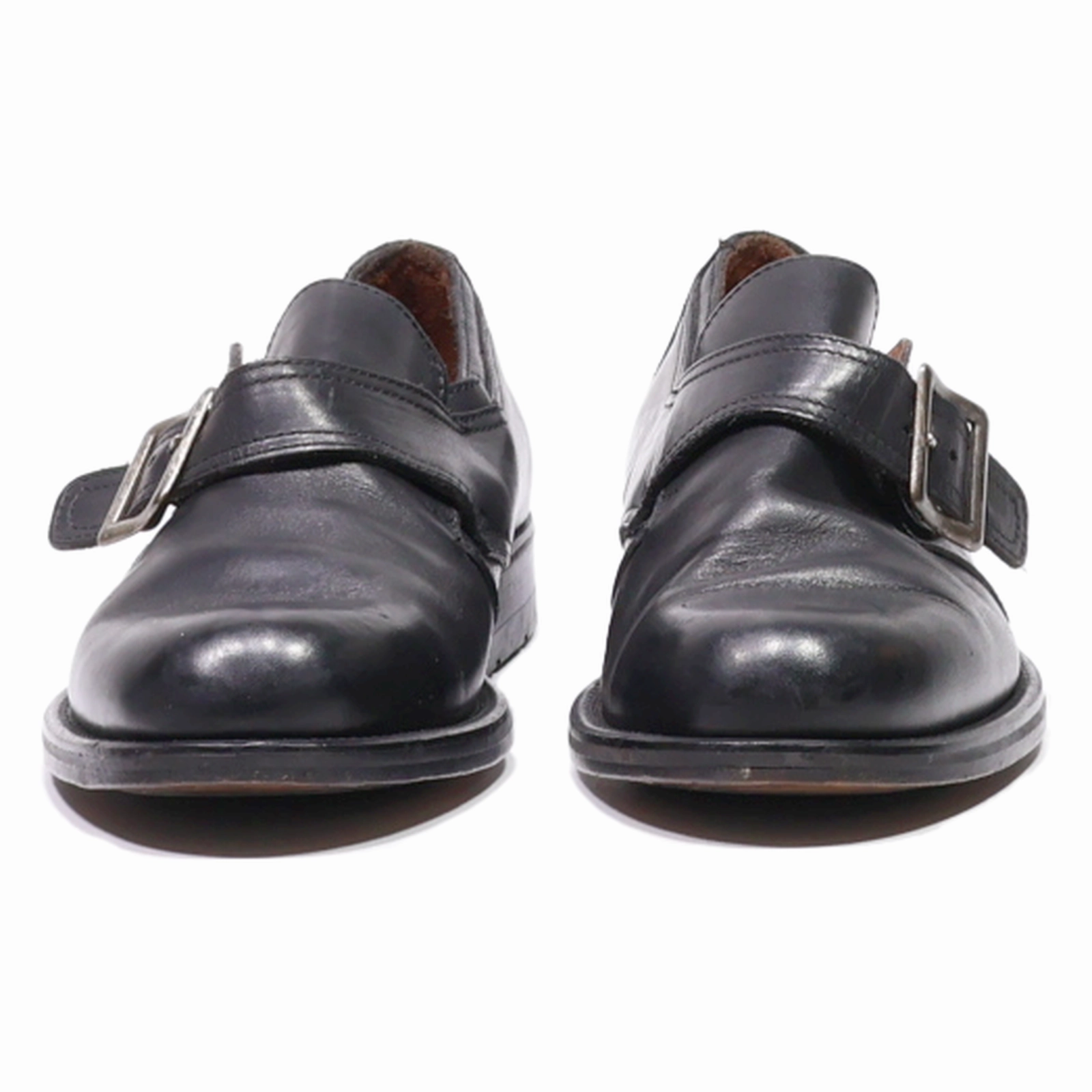 MINELLI Monk Shoes Black Leather Mens UK 7 Patent Leather