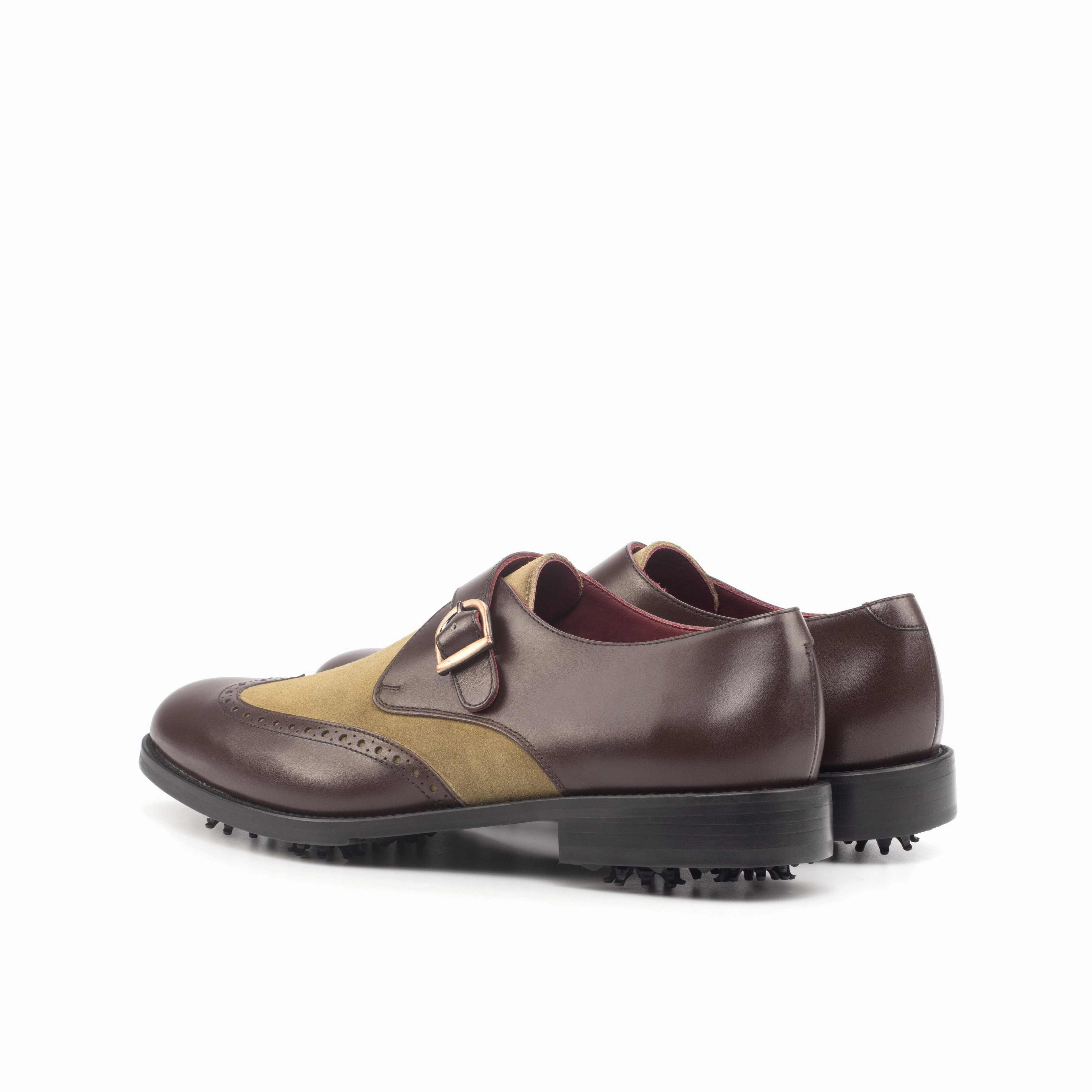 Brown Calf & Camel Suede Single Monk Golf Shoes Leather Heeled Brogues