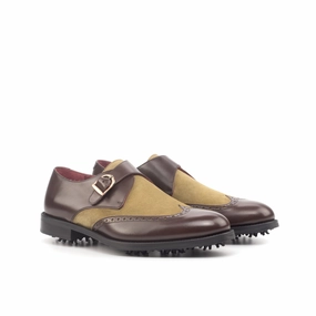 Barker Suede Brogues Brown Calf & Camel Suede Single Monk Golf Shoes