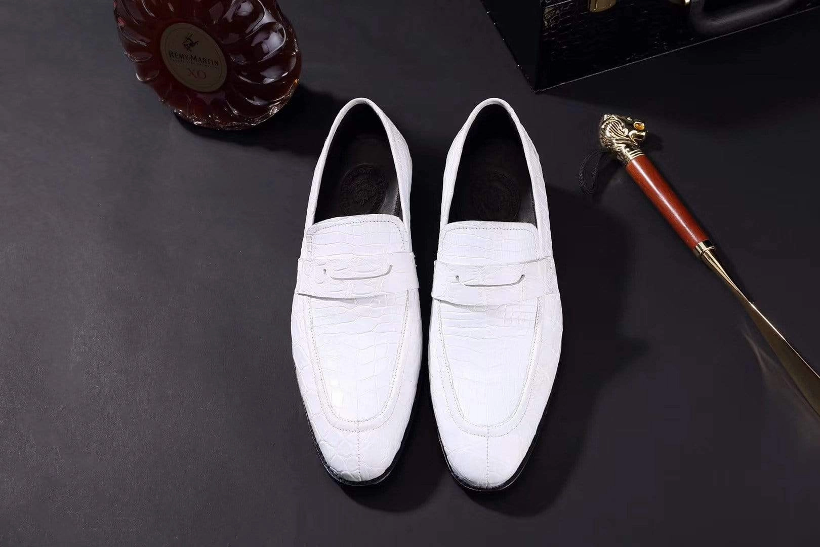 Crocodile Shoes Mens Crocodile Leather Penny Loafer Shoes White Soft Leather Loafers