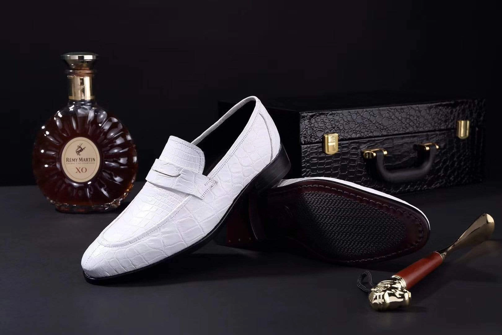 Penny Loafers With Tuxedo Crocodile Shoes Mens Crocodile Leather Penny Loafer Shoes White