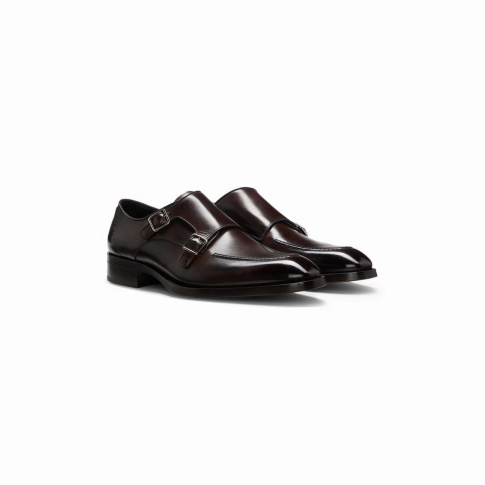 Handmade Leather Brogues Burnished-leather shoes with double monk strap