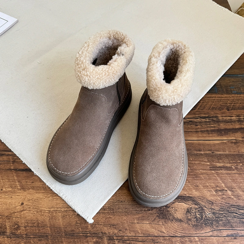 Women Retro Minimalist Suede Furred Snow Boots Snow Boots Thermal