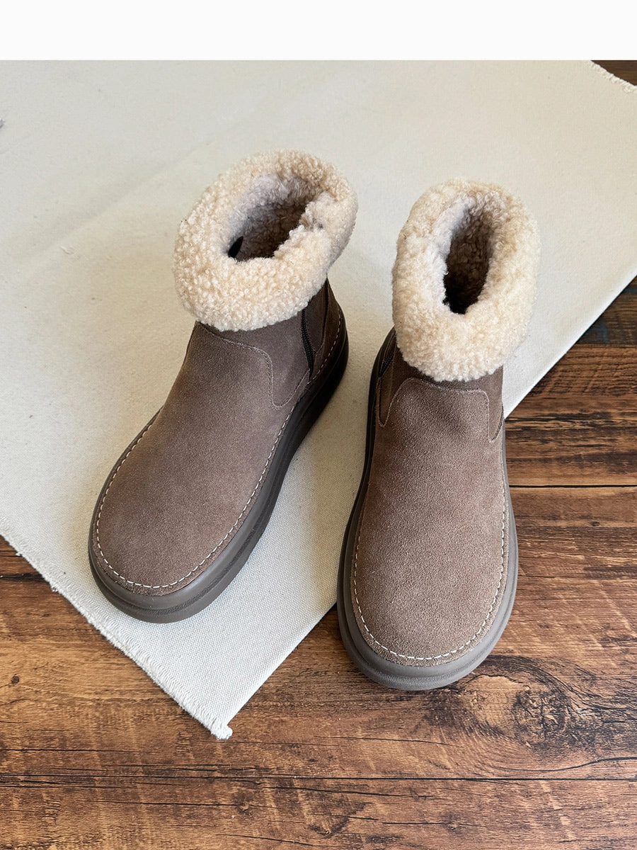 Women Retro Minimalist Suede Furred Snow Boots Snow Puffer Boots