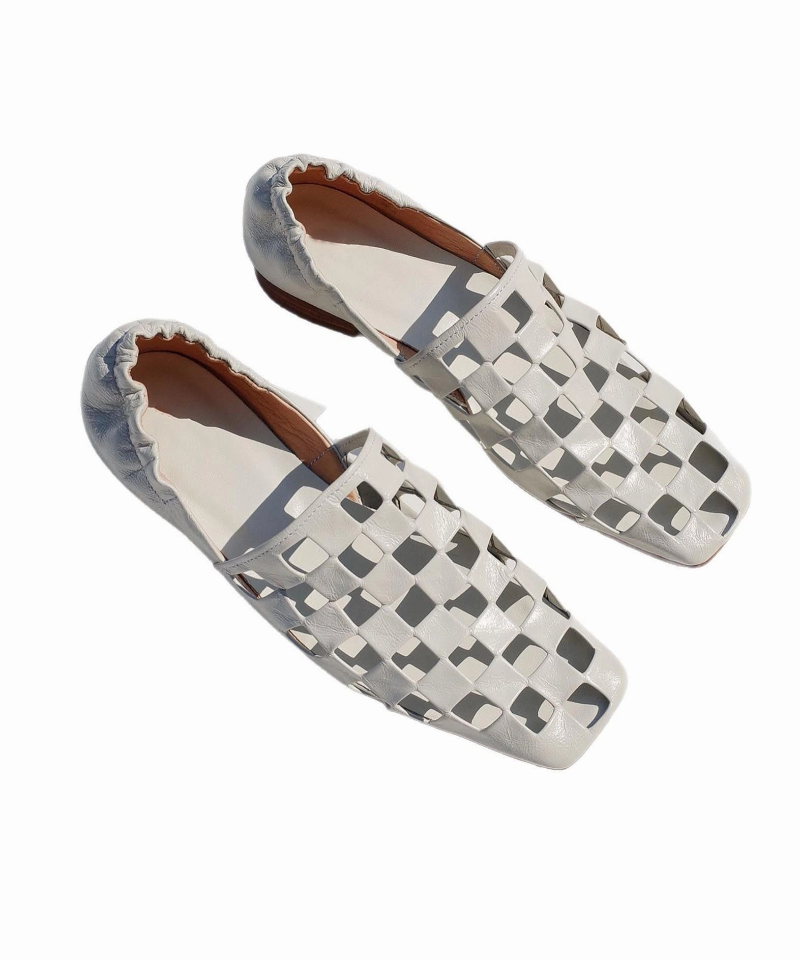 Slip On Leather Loafers Shoes Leather Loafer Cowhide Out Splicing Fashion Black Hollow