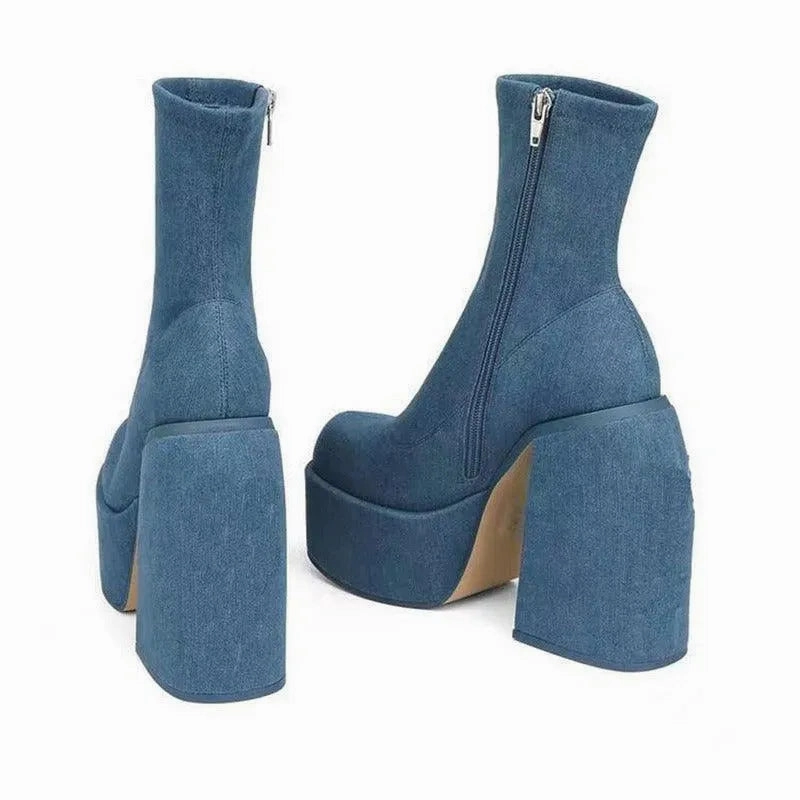 Chunky Jeans Platform Boots Mary Jane Shoes With Support