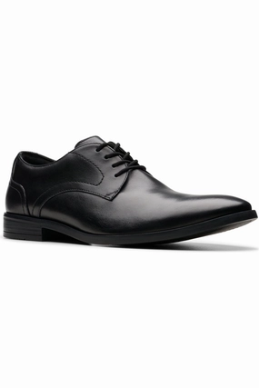 Thick Sole Derby Shoes Clarks Brandon Lace in Black Leather