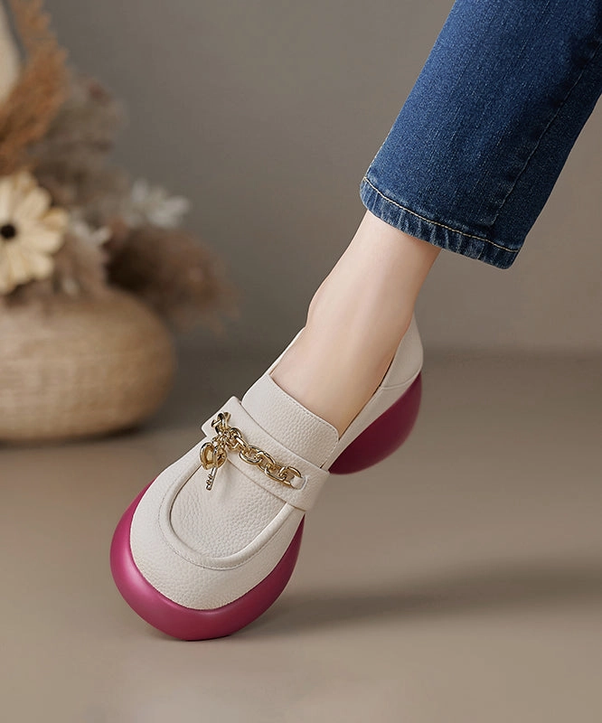 Leather Loafer Platform Cowhide Splicing Shoes Beige Ferragamo Mary Jane Shoes