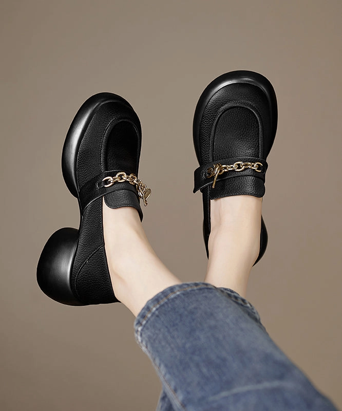 Amazon Mary Jane Shoes Leather Loafer Platform Cowhide Splicing Shoes Beige