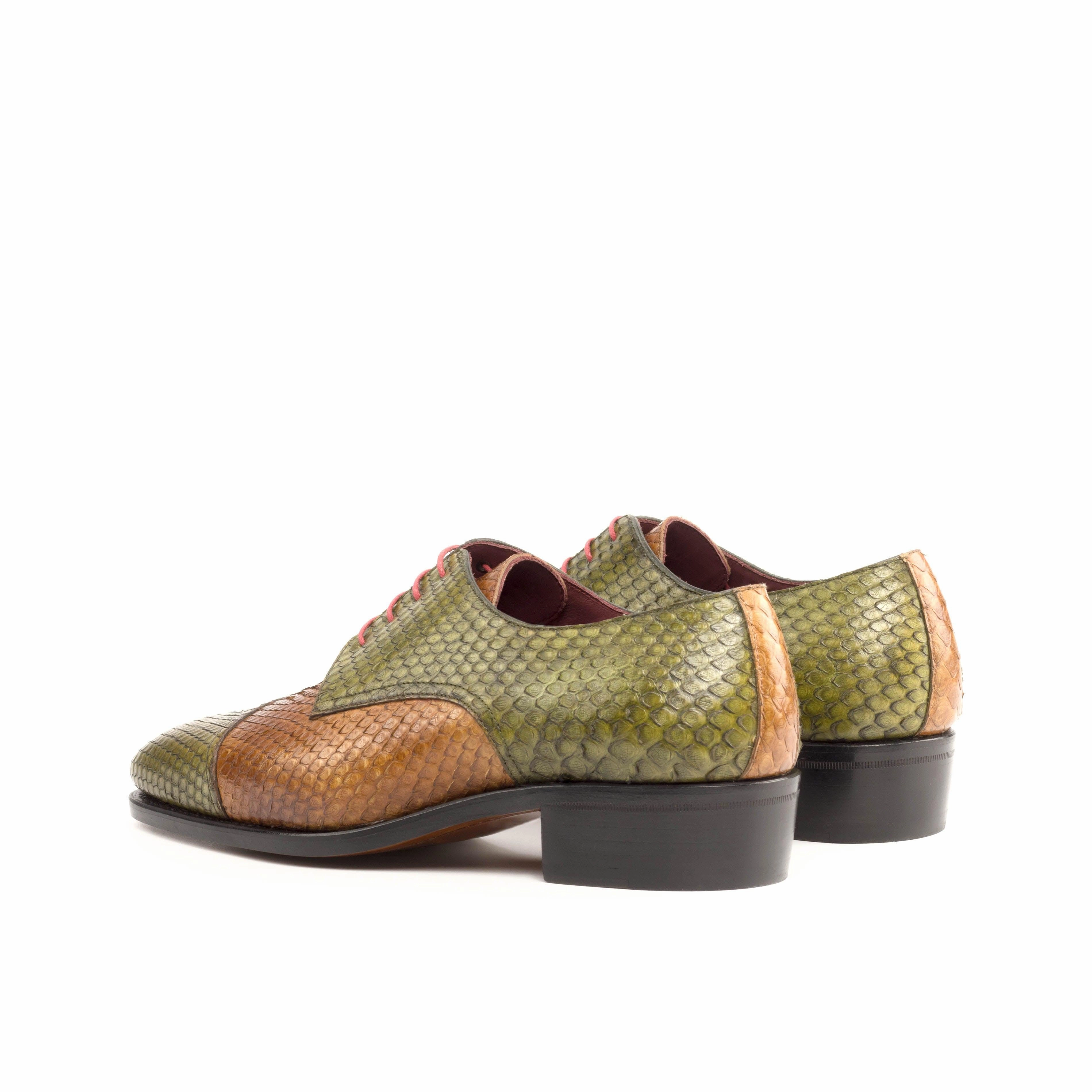 Olive & Cognac Genuine Python Derby Shoes Lace Up Summer Shoes