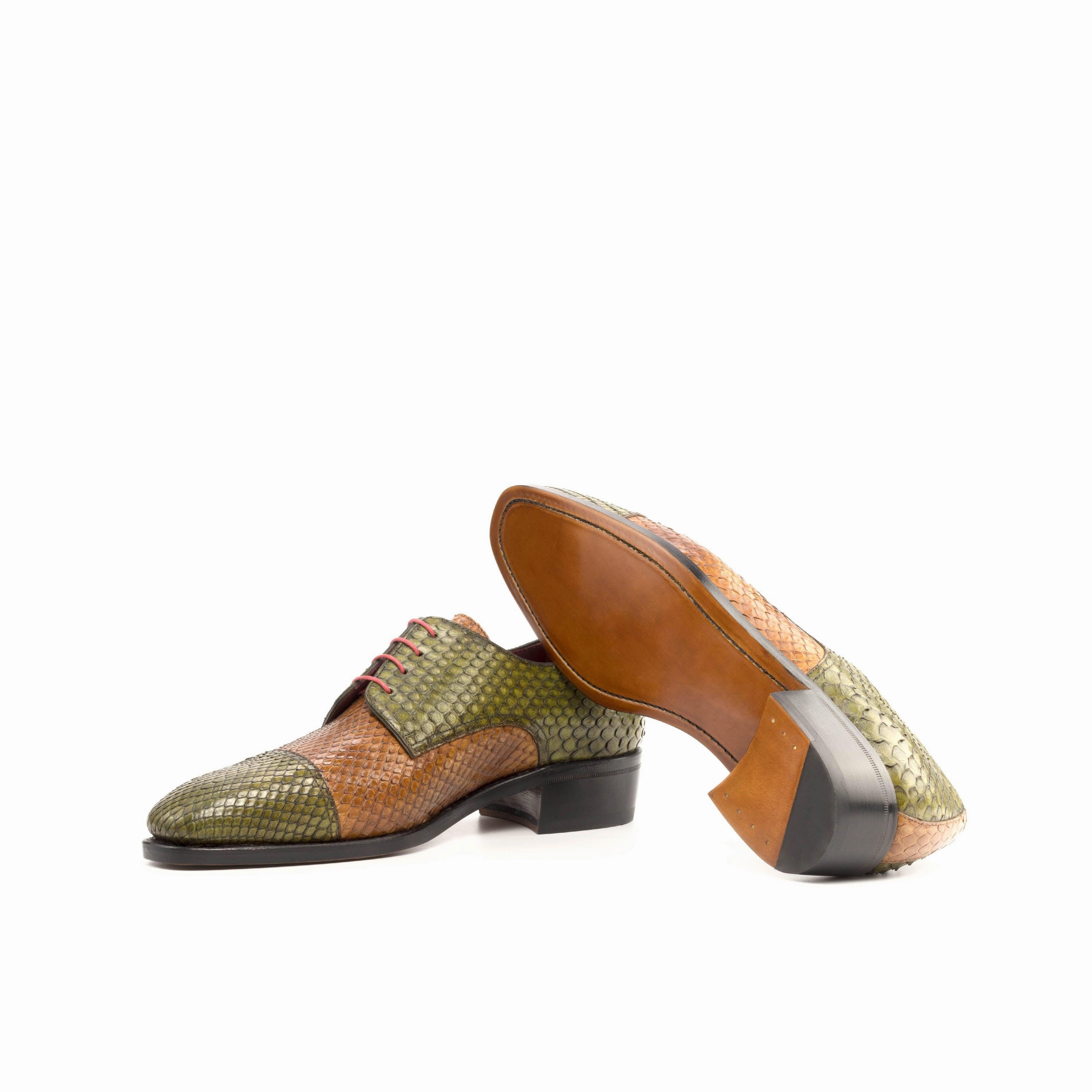 Derby Dress Shoe Olive & Cognac Genuine Python Derby Shoes