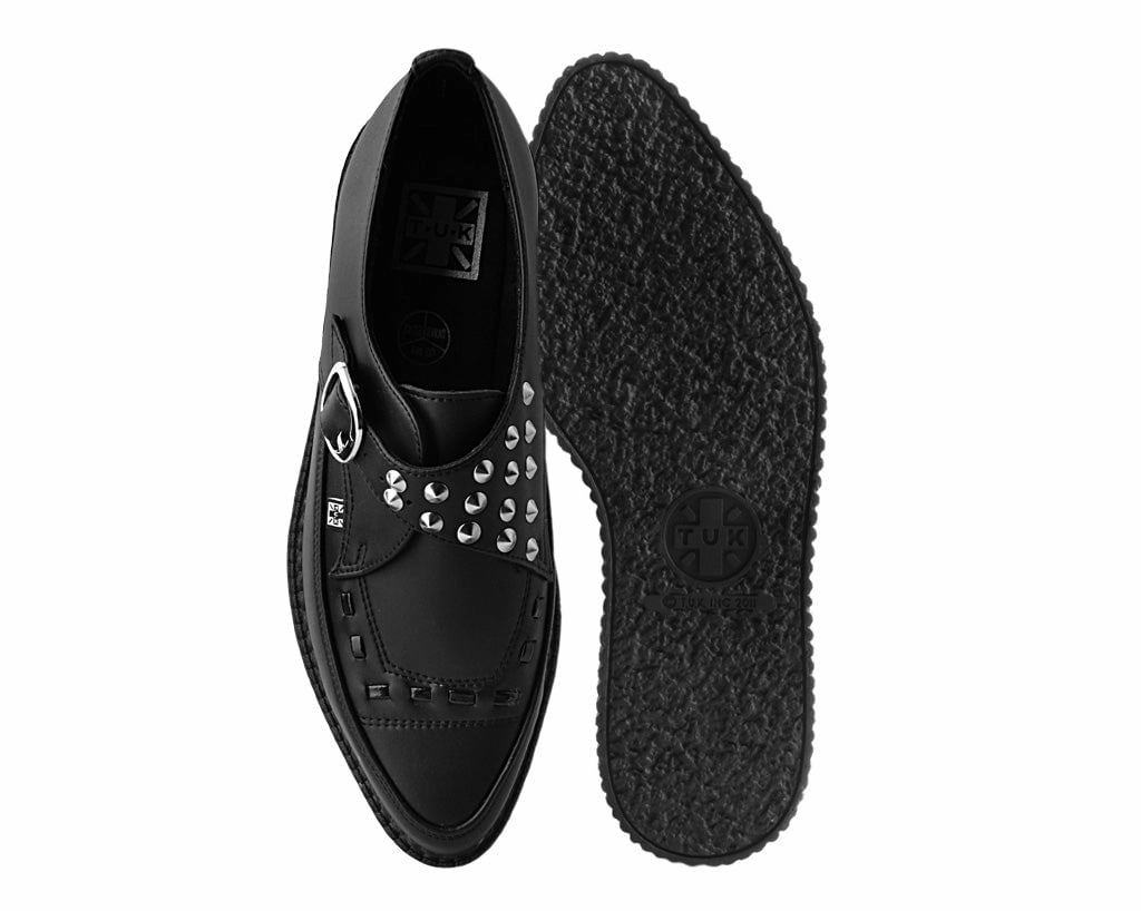Ghillie Brogues Uk Black TUKskin Studded Buckle Pointed Creeper