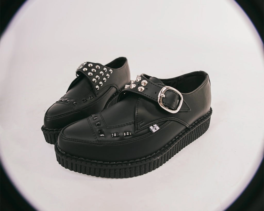 Brown Brogue Dress Shoes Black TUKskin Studded Buckle Pointed Creeper