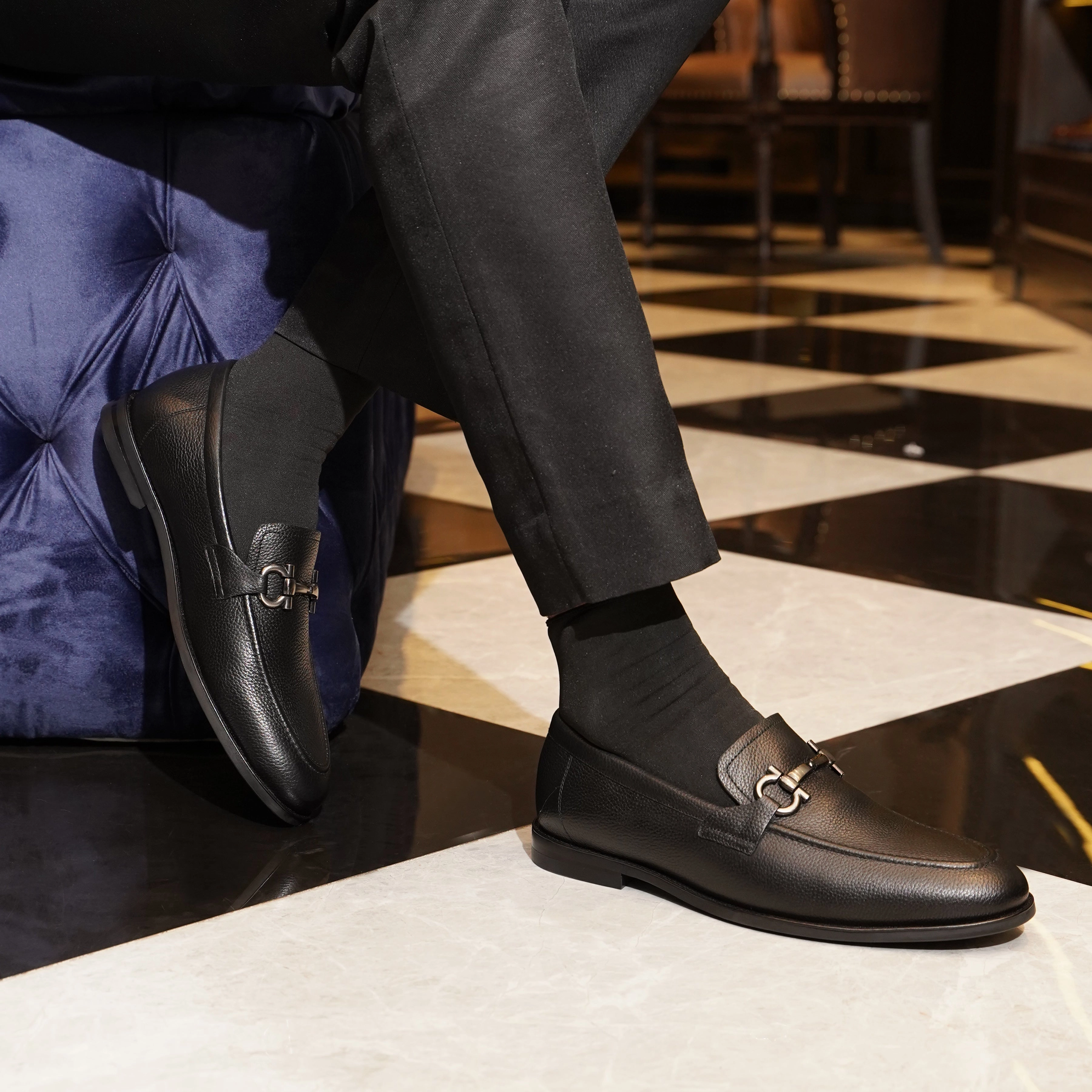 Bucharest - Men's Black Pebble Grain Leather Loafer Loro Piana Summer Walk Suede Loafers