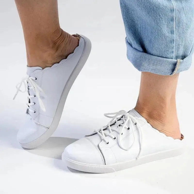 Julz Luka Leather Mule Slip On Sneaker - White Leather Boots Slip On