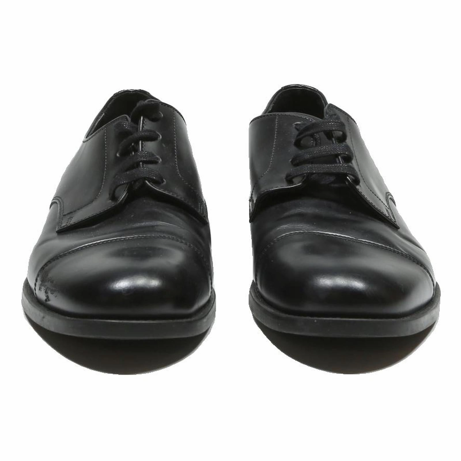 PRADA Womens Lace-Up Oxford Black Leather UK 7.5 Formal Classic Smart Shoes Two Tone Oxford Heels