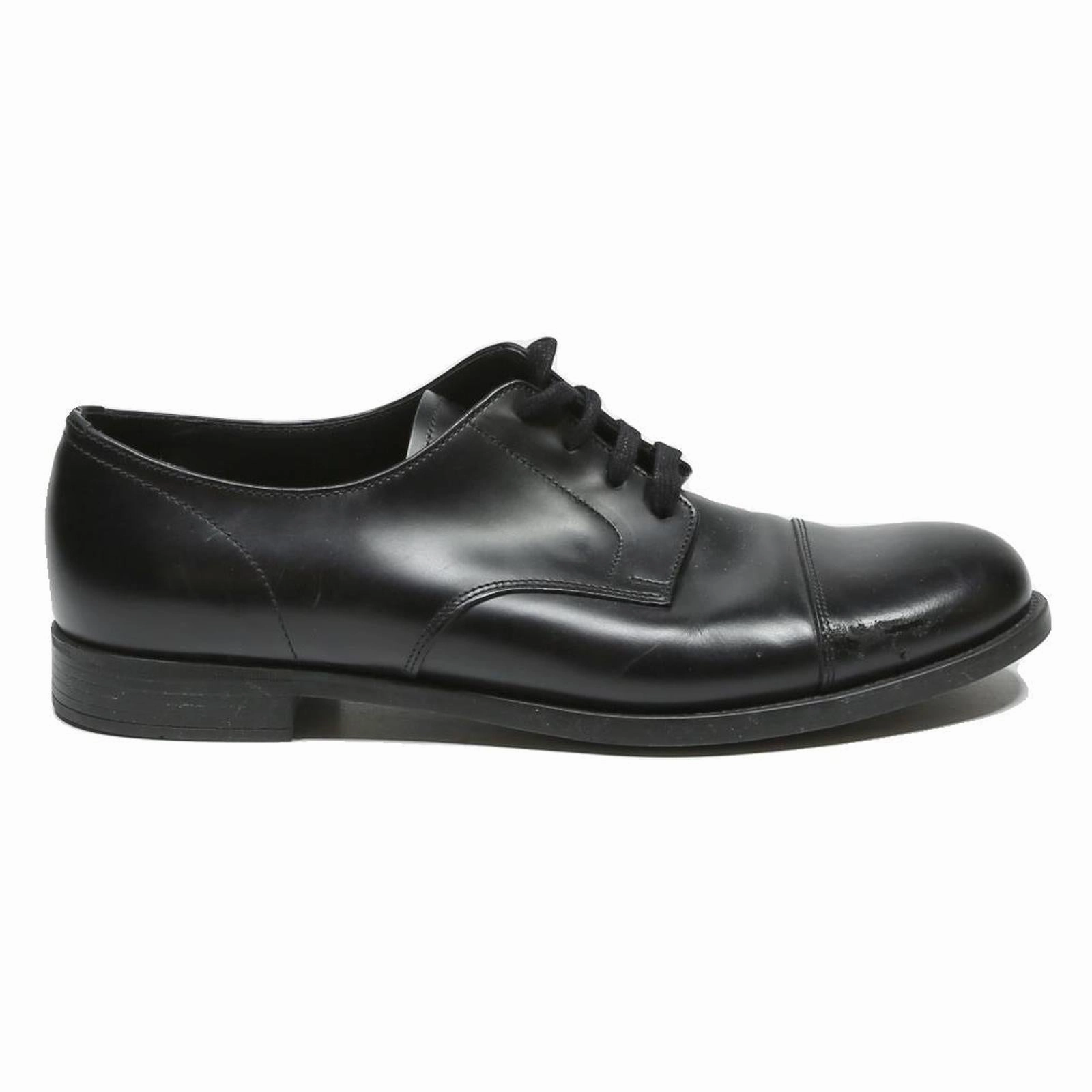 PRADA Womens Lace-Up Oxford Black Leather UK 7.5 Formal Classic Smart Shoes Oxfords 2021