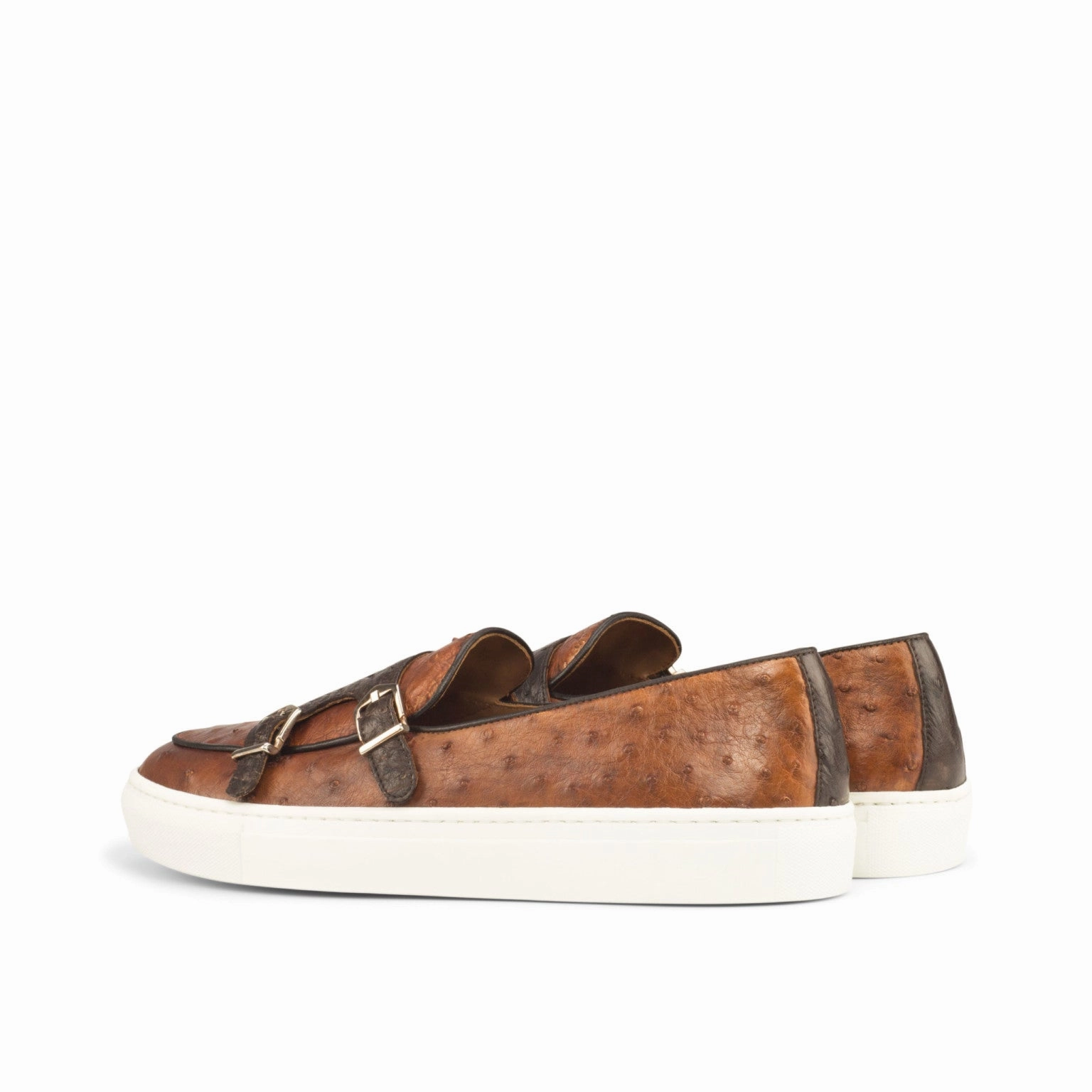 Brogan Shoe Cognac & Dark Brown Ostrich Double-Monk Sneakers
