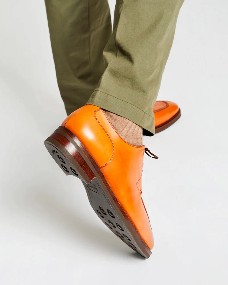 Long Lace Up Shoes Cognac Calf Norwegian Split Toe Shoe