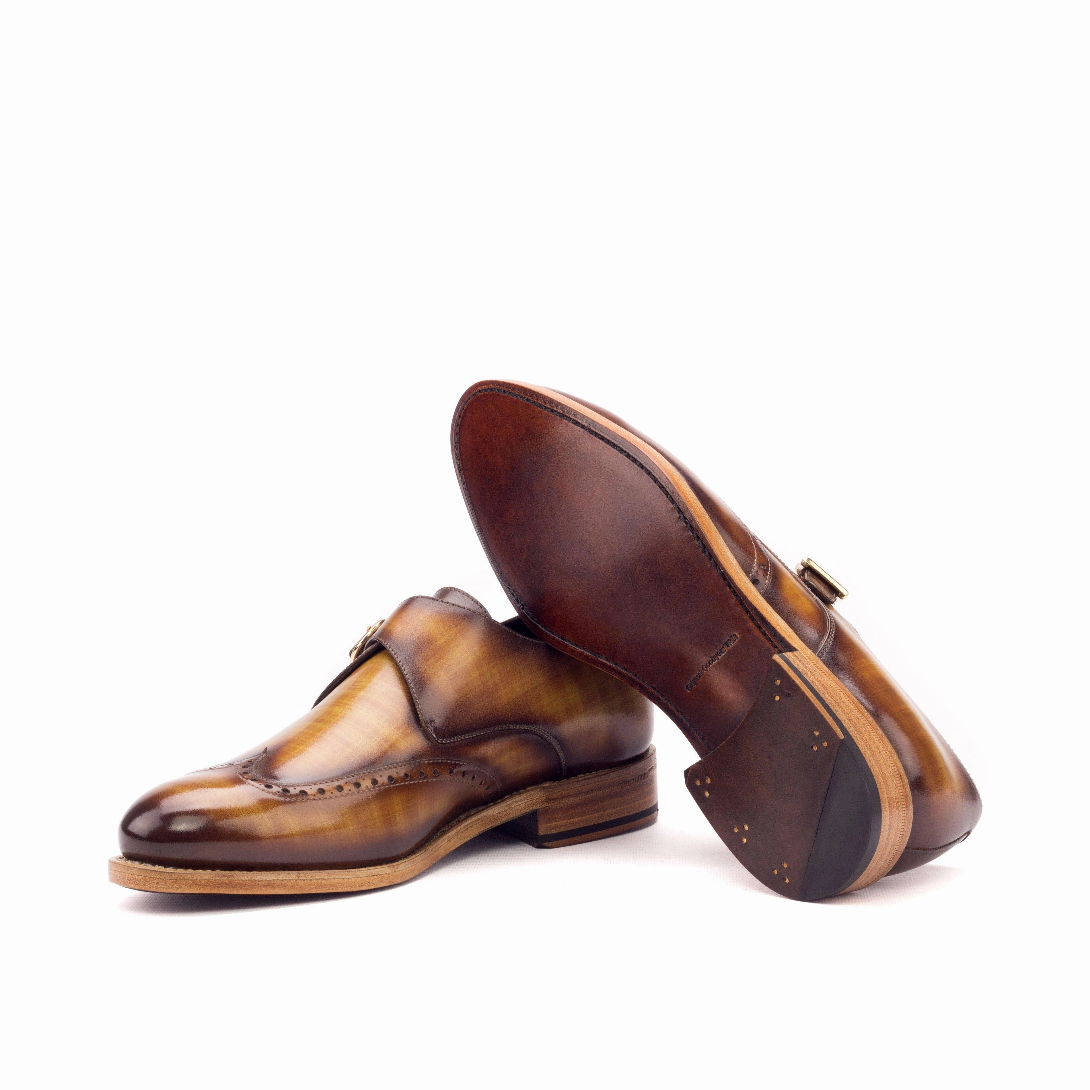 Brogue Or Loafer Cognac Patina Leather Single Monk Shoes