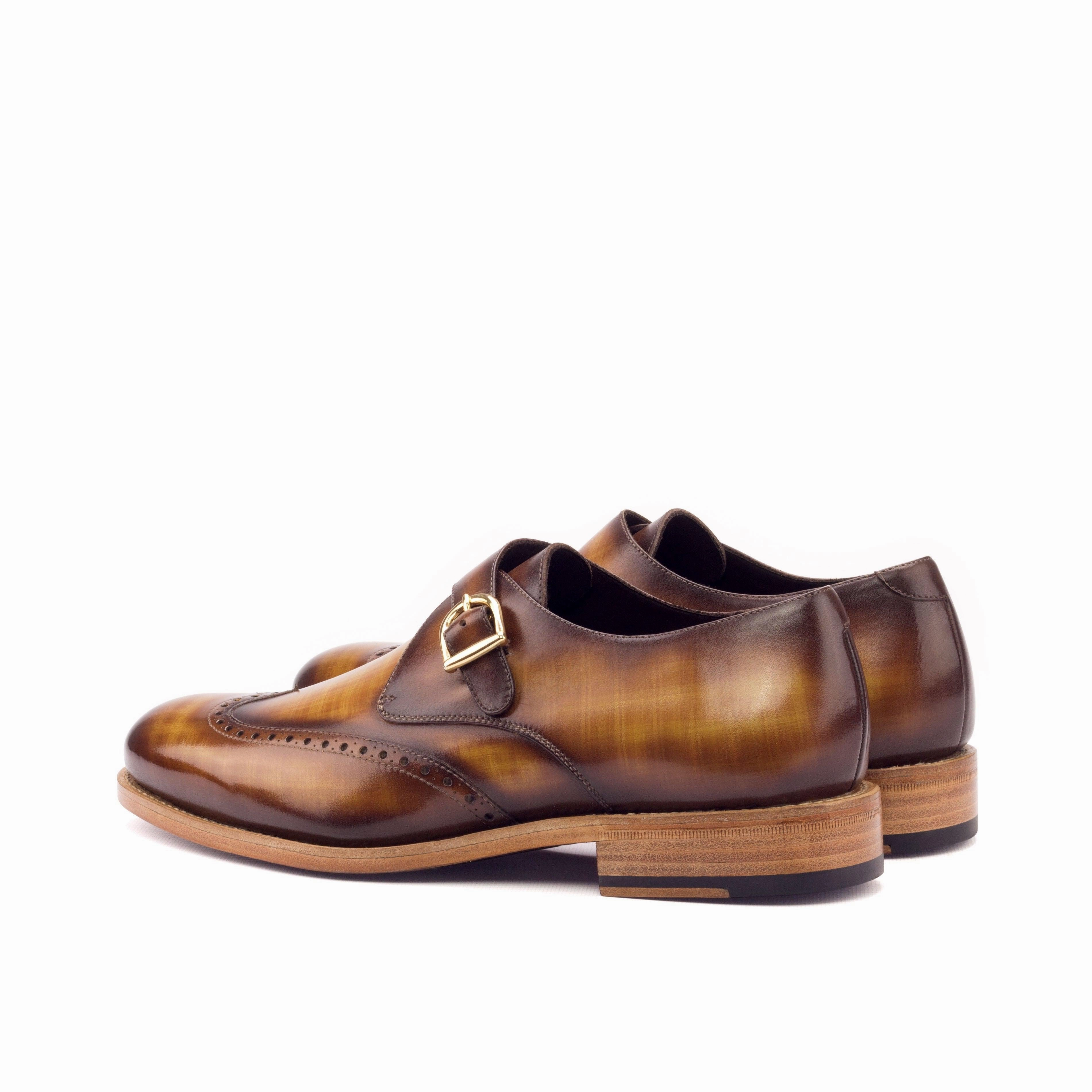 Unique Brogues Cognac Patina Leather Single Monk Shoes