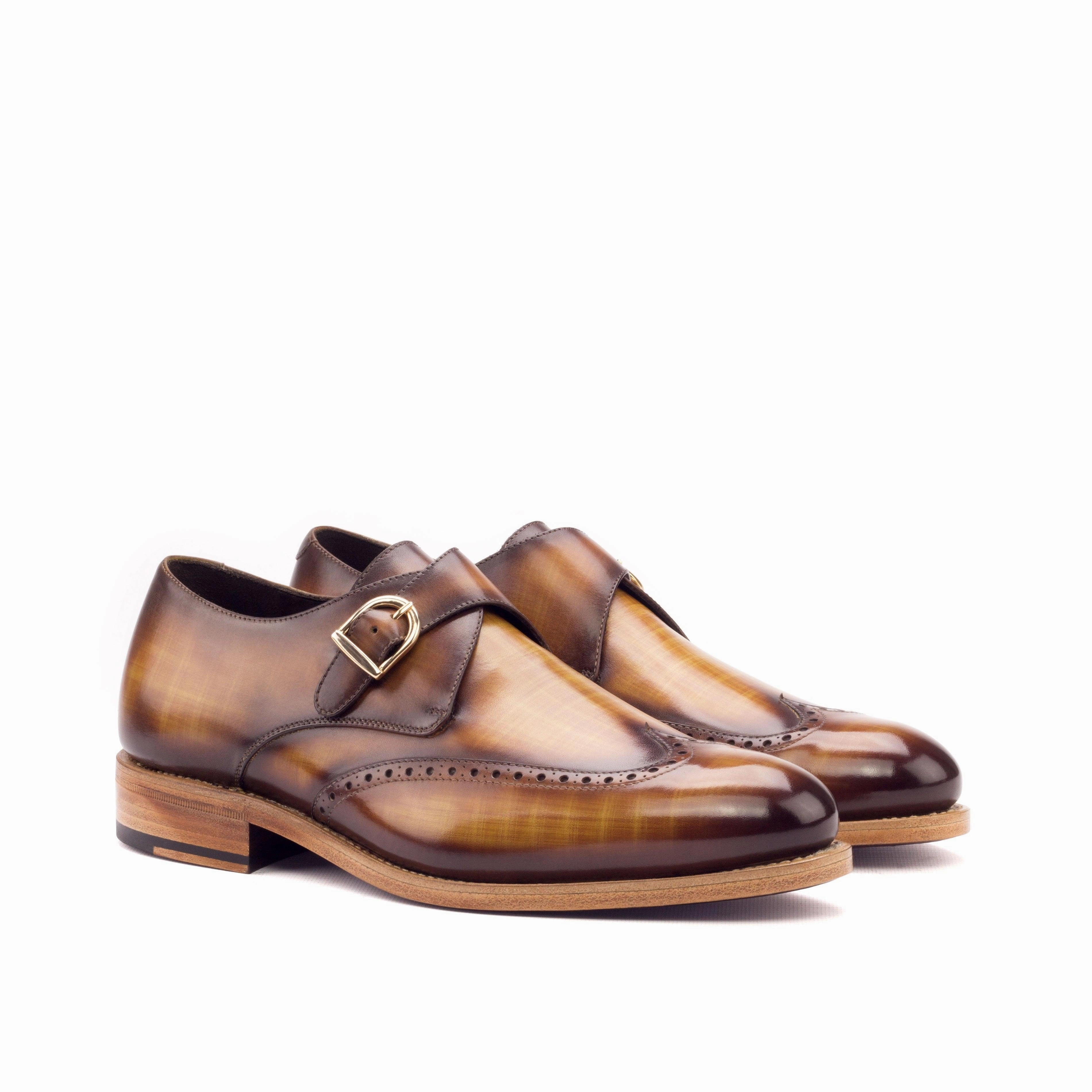 Van Bommel Brogues Cognac Patina Leather Single Monk Shoes