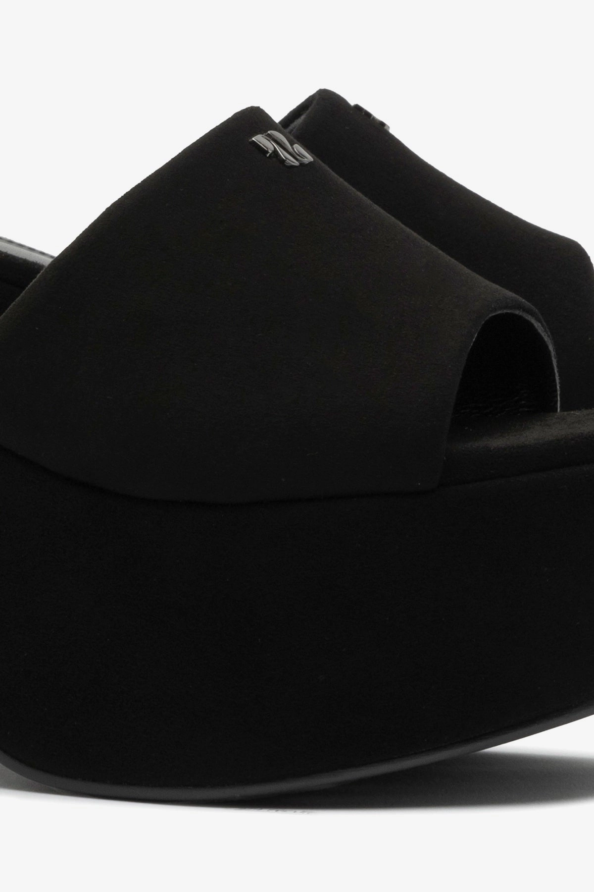 Miso Platform Mule In Black Suede Schoolgirl Mary Jane Shoes