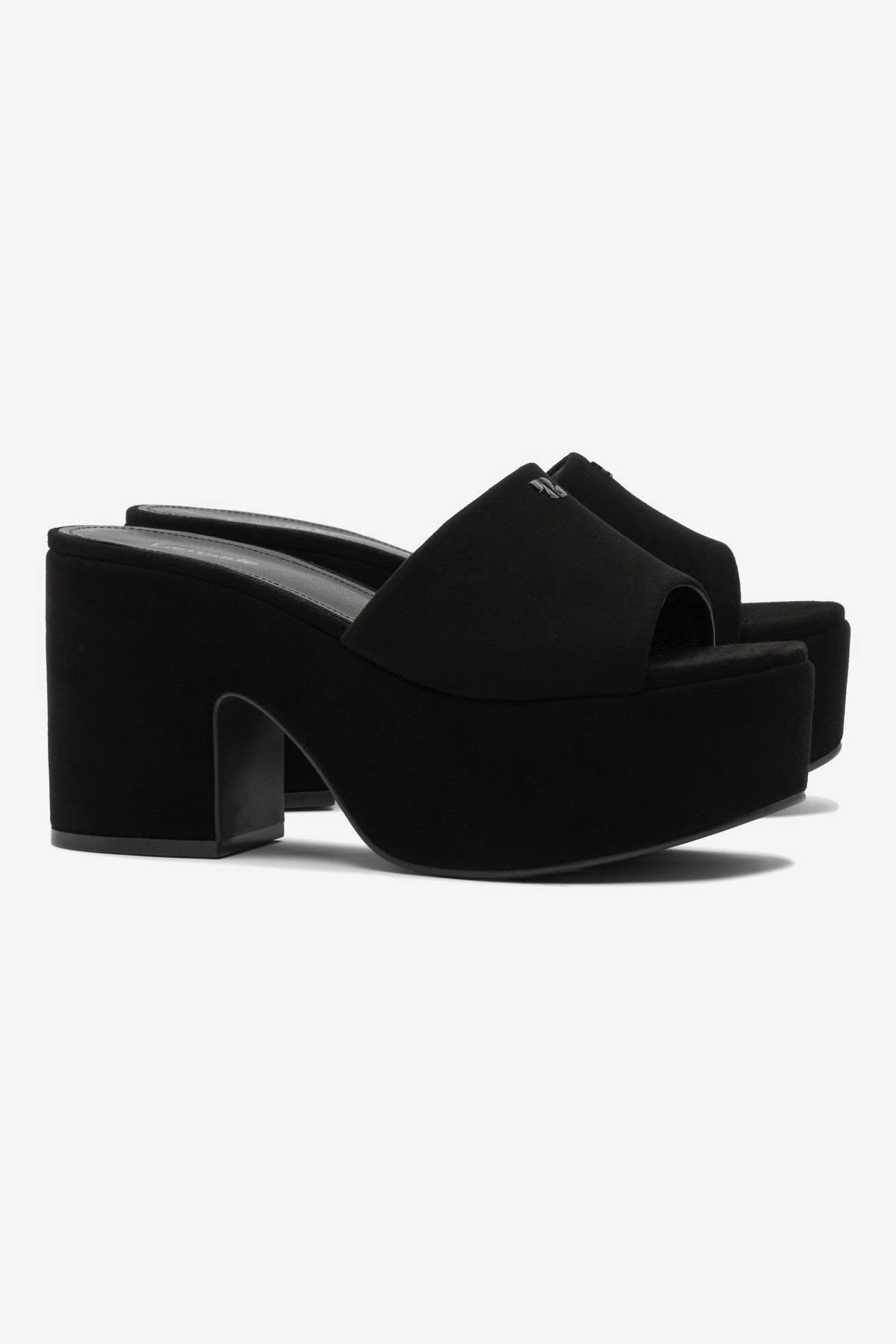 Asos Design Penny Platform Mary Jane Heeled Shoes Miso Platform Mule In Black Suede