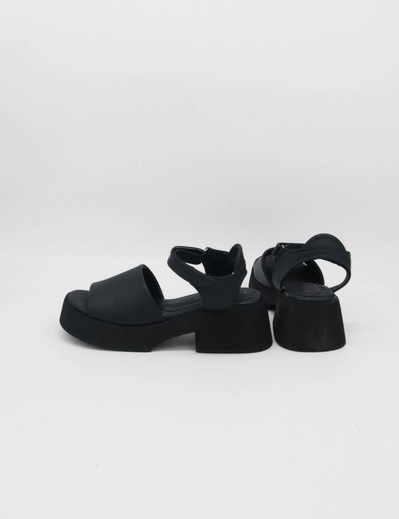 Tribe clog platform strap sandals in black leather womens shoes Think Mary Jane Shoes
