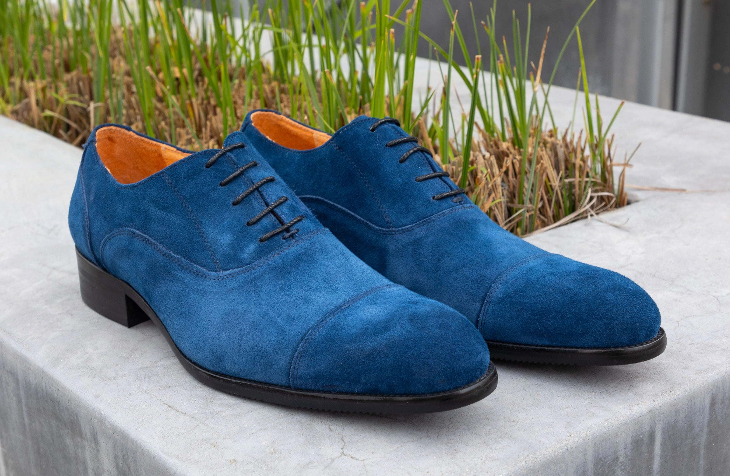 Suede Lace-Up Oxford Blue Patent Leather Oxfords