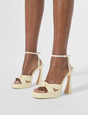 Nude Mary Jane Tap Shoes Trendsetter Butter Yellow Pu Knot Detail Flare Platform Heels