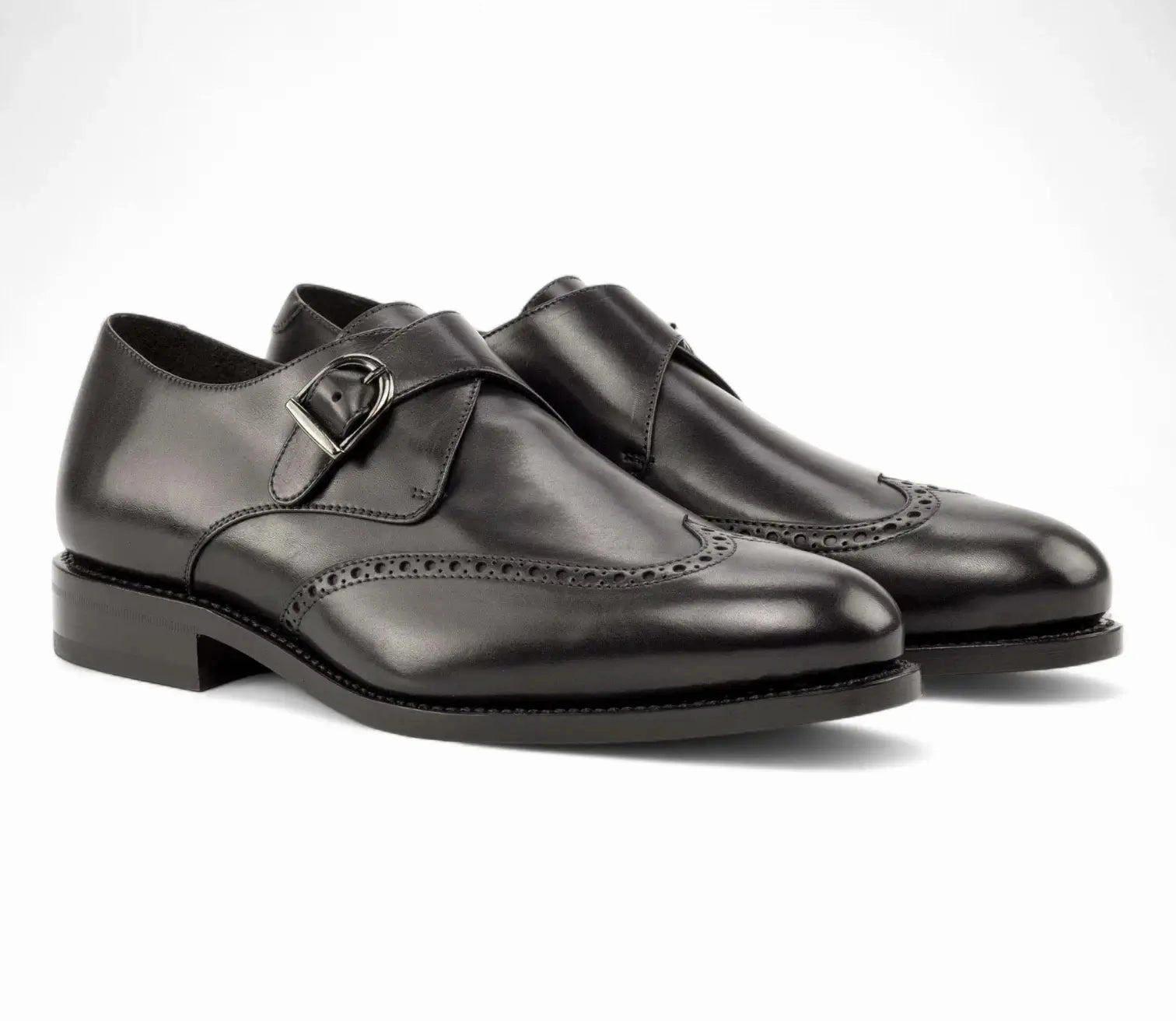 Black Single Monk Mod Shoes Brogues