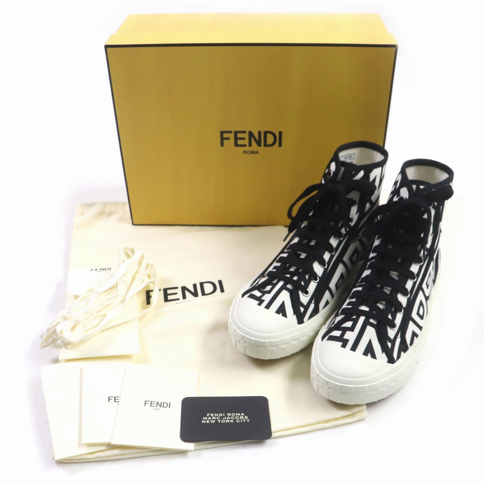 Fendi Marc Jacobs Canvas High Cut Sneakers Black White Comfy Smart Casual Shoes