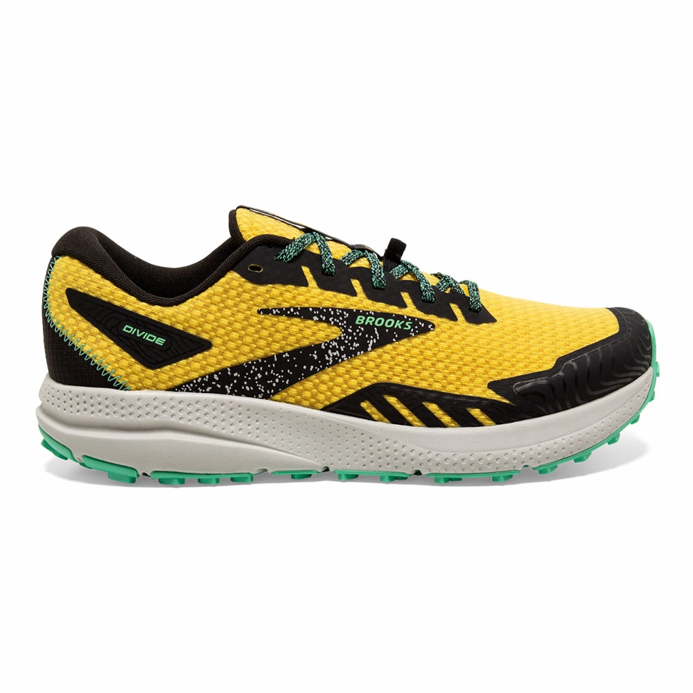 Trail Running Shoes Golf Men's Brooks Divide 4, Lemon Chrome/Black/Spring Bud, 8.5 D Medium