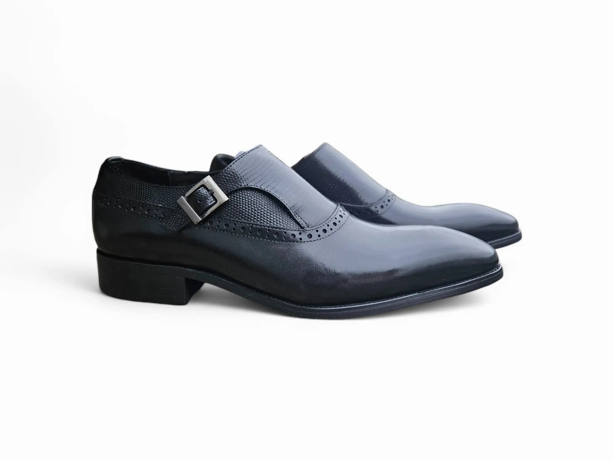 Leather Brogue Shoes Uk Plain Toe Single Monk Loafer