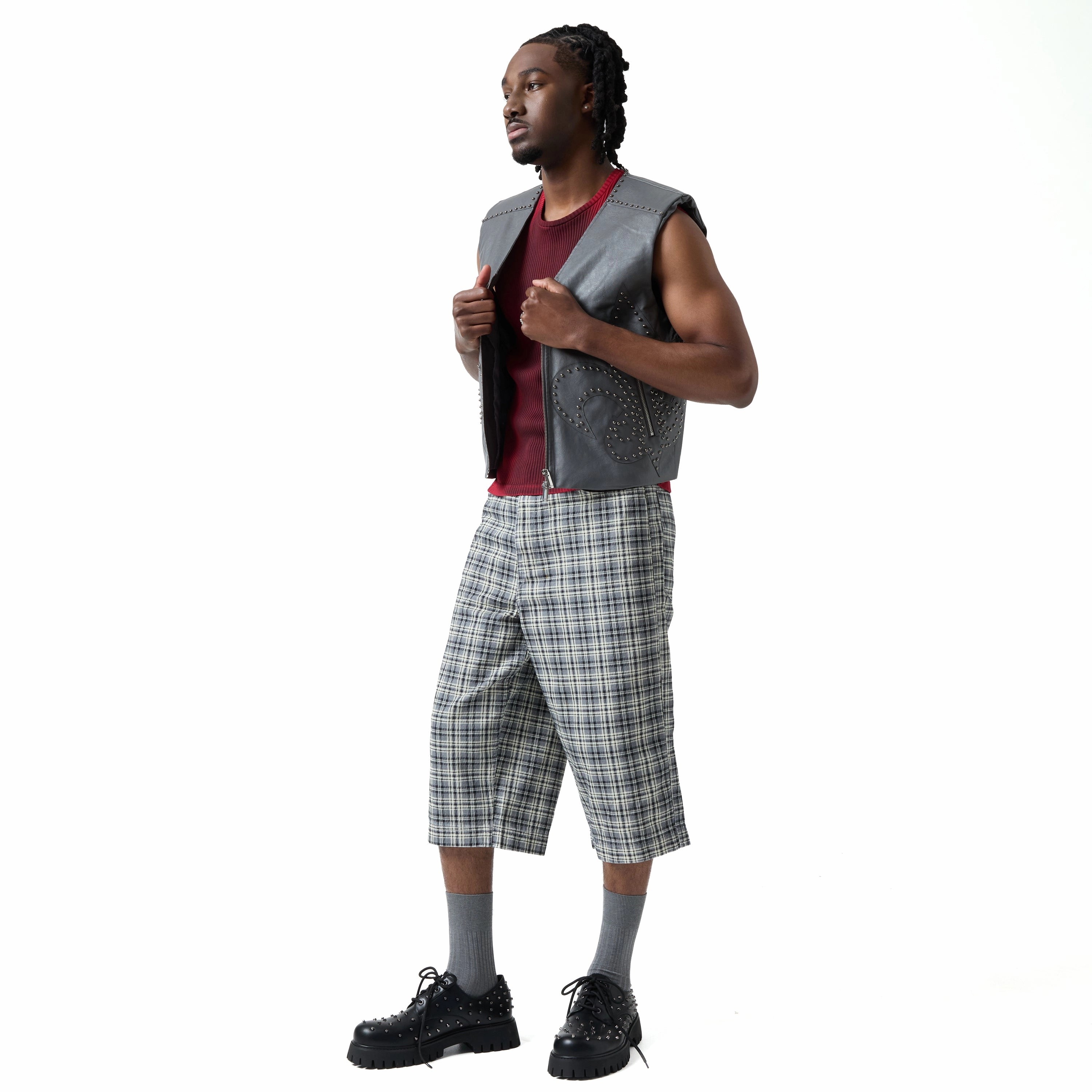 Chunky Heeled Mary Jane Shoes Penitent Men's Studded Shoes - Black