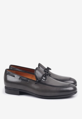 Elias Loafers Elegante Loafer Full Grain Grey Leather Braided Tassel