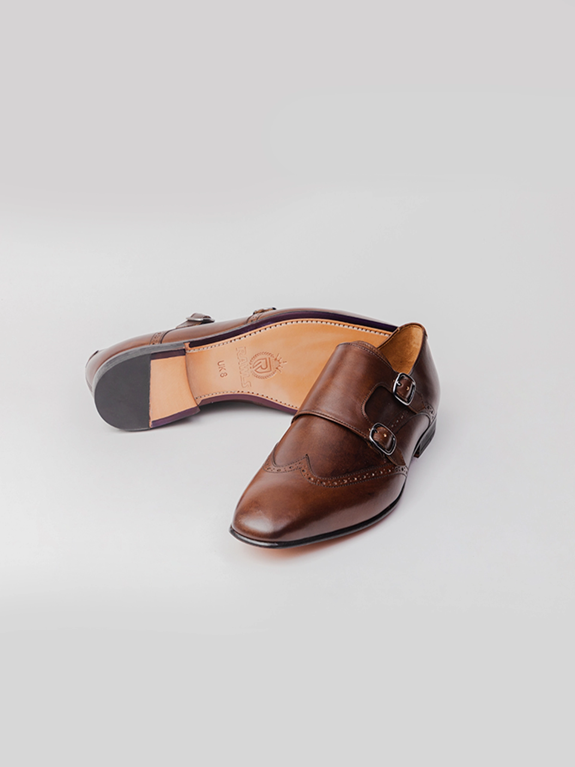 Connor Wingtip Monk straps - Dark Brown Gaelic Themes Ghillie Brogues