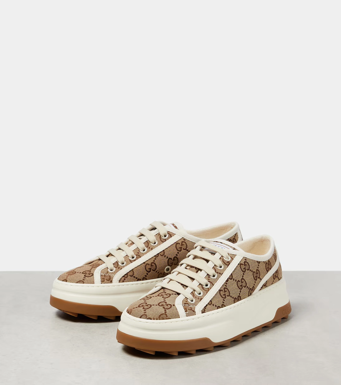 High Fashion Tennis Shoes Gucci GG printed platform sneakers Beige